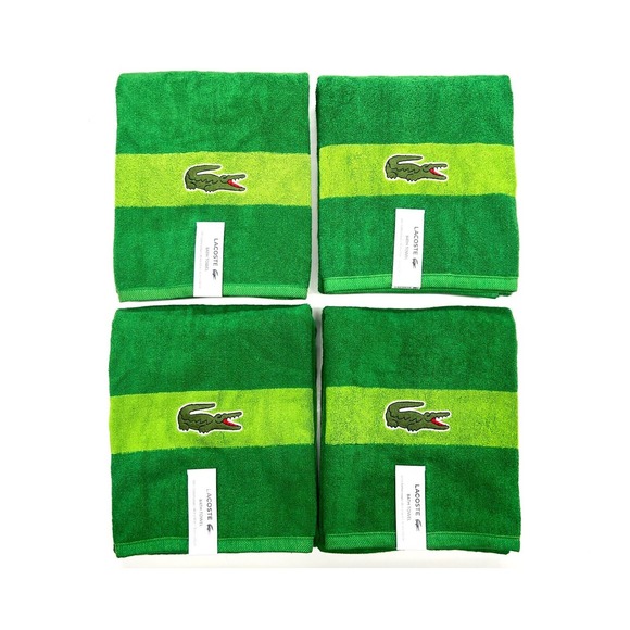 Lacoste Green Bath Towel 4 Pack‎ 100% Cotton 30" x 52" Big Crocodile Logo - Picture 1 of 11